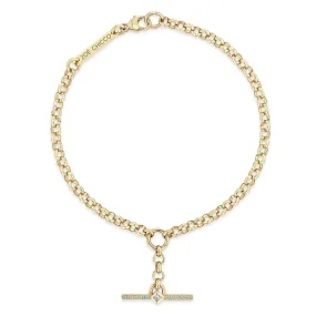 14k Princess Diamond & Diamond Bar Toggle Rolo Bracelet