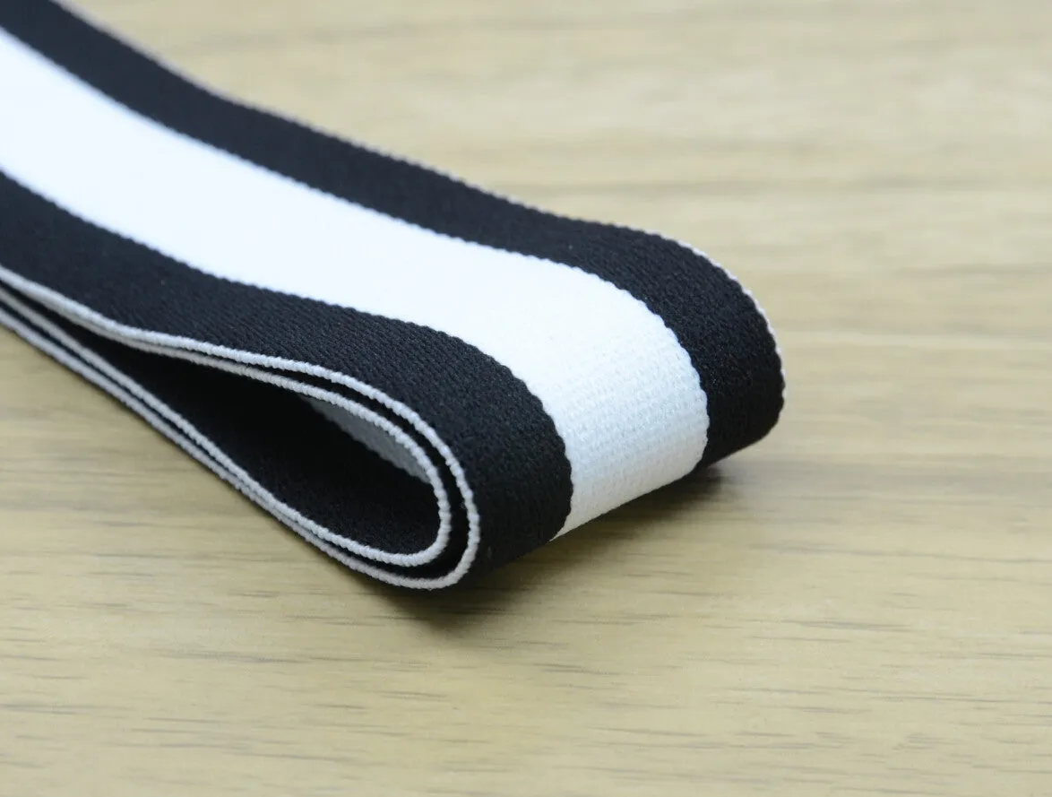 1.5 inch (40mm) Colored Plush White and Black Wide Striped Elastic Band, Soft Waistband Elastic, Elastic Trim, Sewing Elastic
