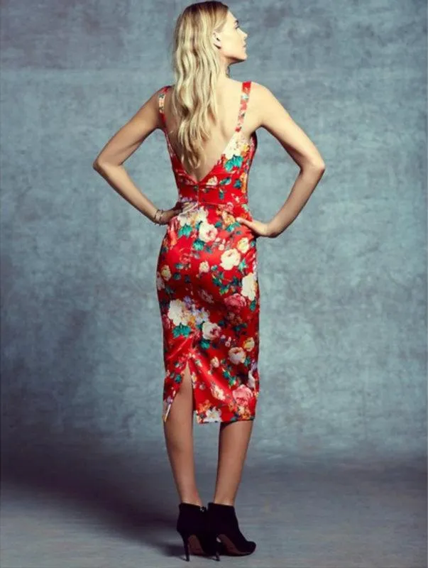 Again Collection - Red Print, Dylan Structured Pencil Dress - 1 pc Red Print in Size S Available