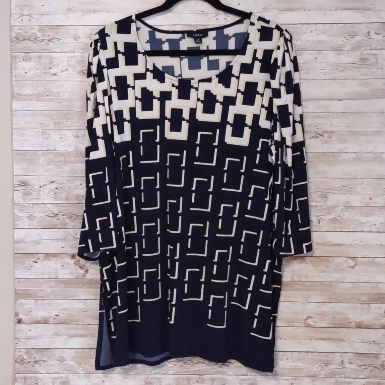 Alfani Geo Print Stretch Tunic Top in Navy