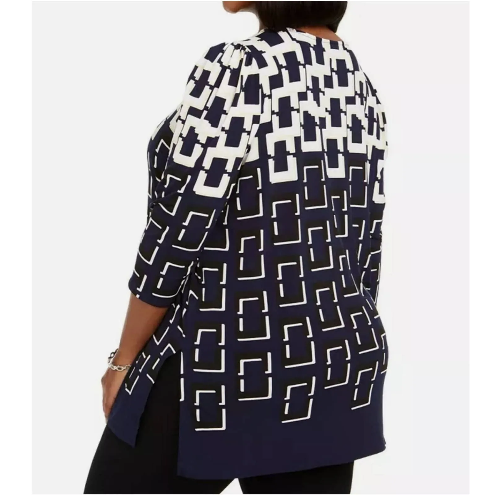 Alfani Geo Print Stretch Tunic Top in Navy