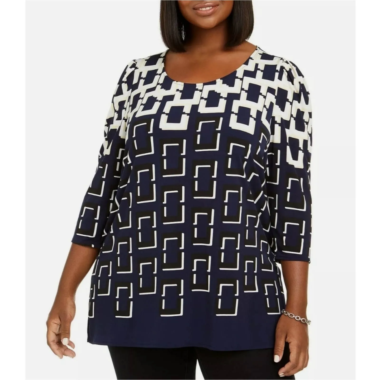 Alfani Geo Print Stretch Tunic Top in Navy