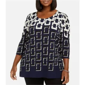Alfani Geo Print Stretch Tunic Top in Navy