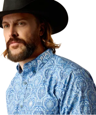 Ariat Men's Blue and White Team Kellan Fitted Shirt-10052627