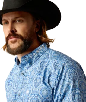 Ariat Men's Blue and White Team Kellan Fitted Shirt-10052627