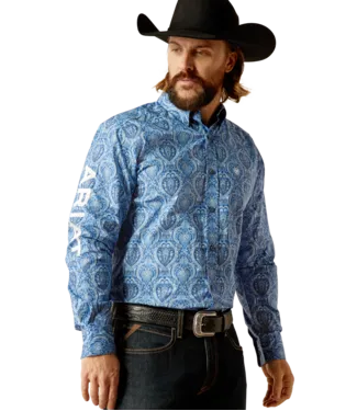Ariat Men's Blue and White Team Kellan Fitted Shirt-10052627