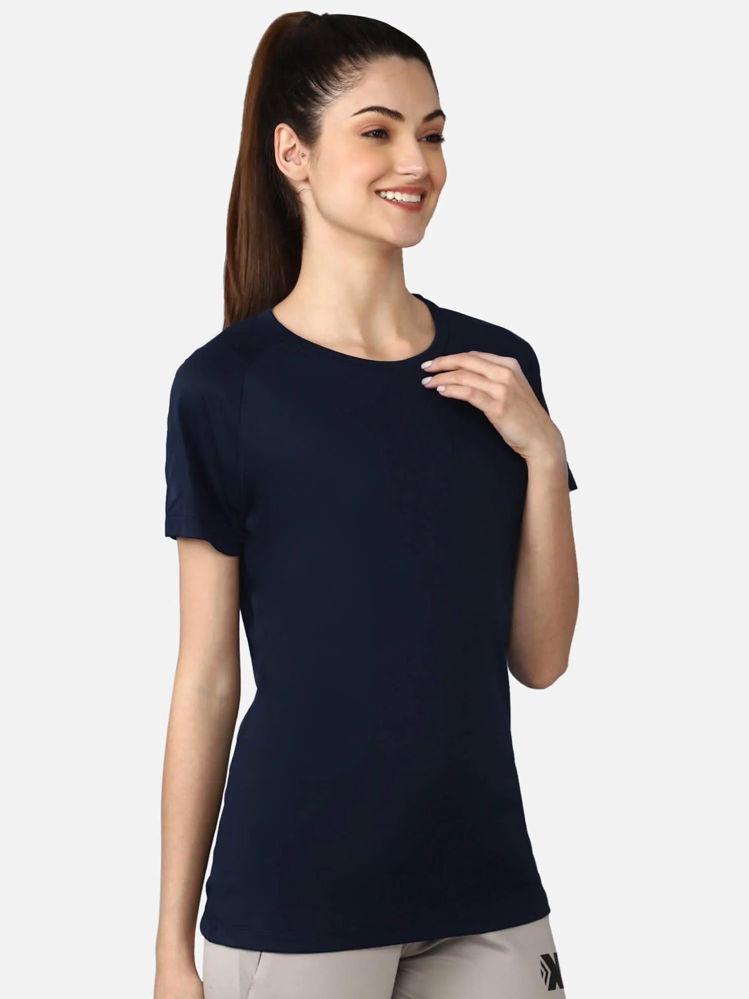Blue Polyester Womens T-Shirt on Azure Background