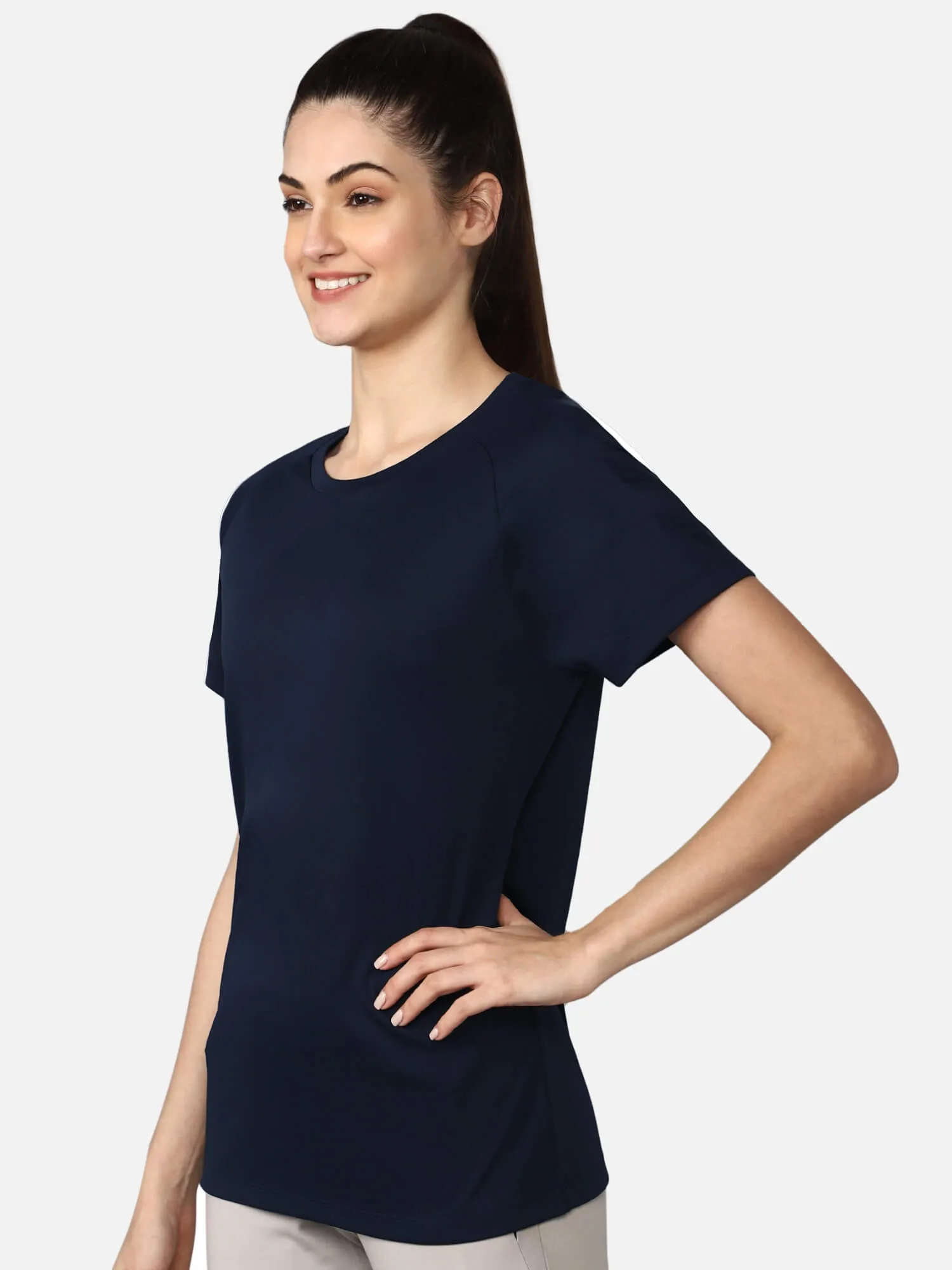 Blue Polyester Womens T-Shirt on Azure Background