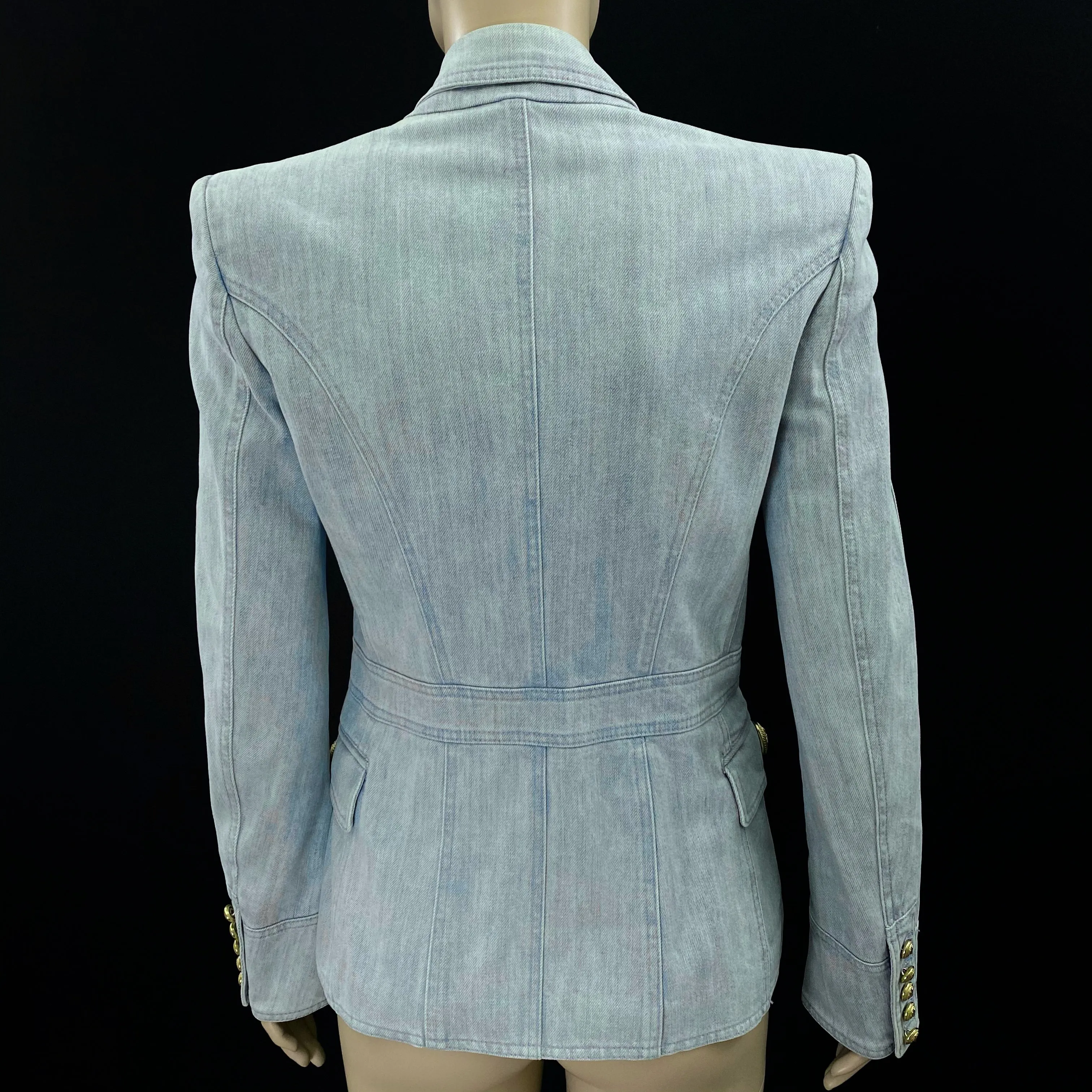 Balmain Women's Double Breasted Denim Jean Jacket Blazer Size 40 | 6