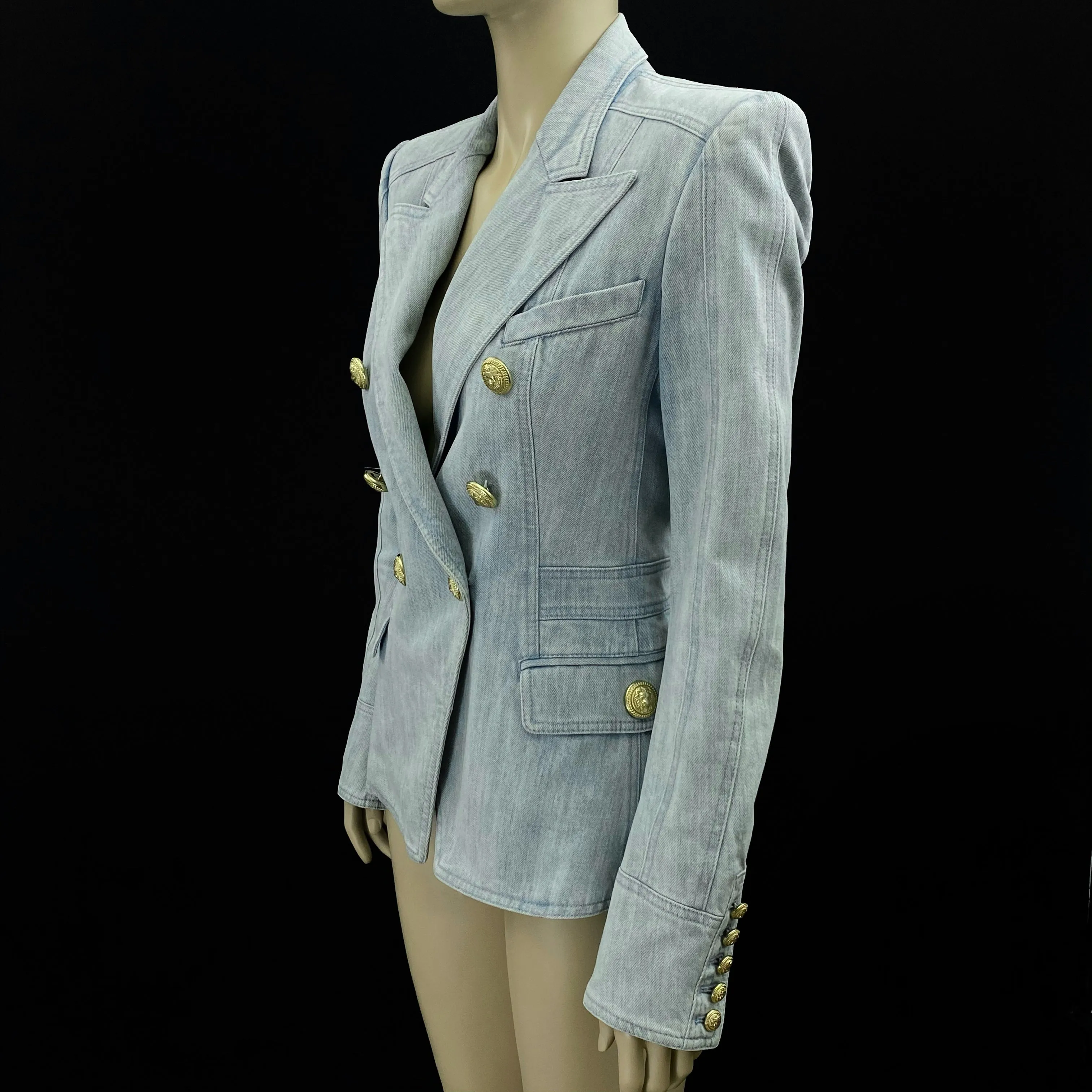 Balmain Women's Double Breasted Denim Jean Jacket Blazer Size 40 | 6