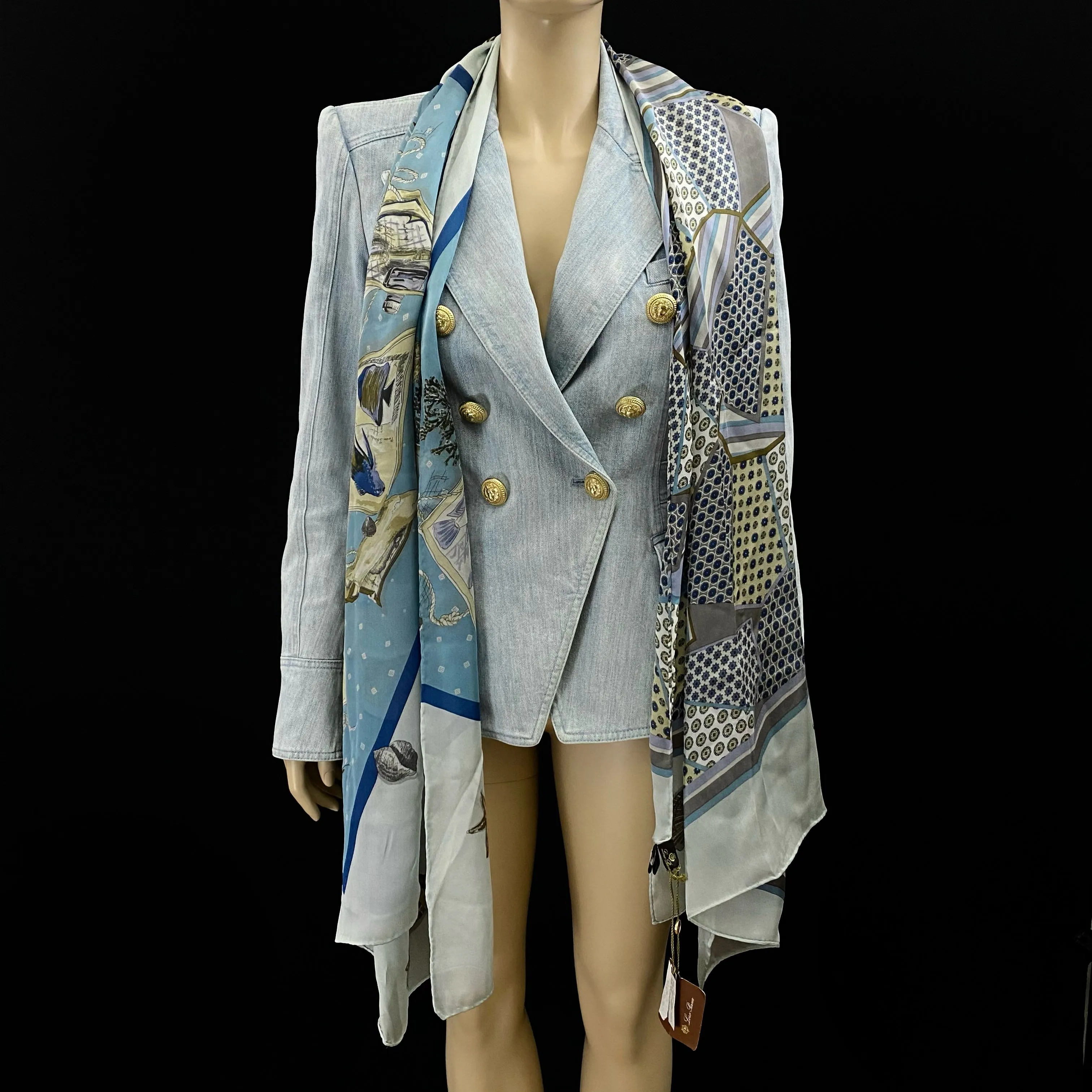 Balmain Women's Double Breasted Denim Jean Jacket Blazer Size 40 | 6