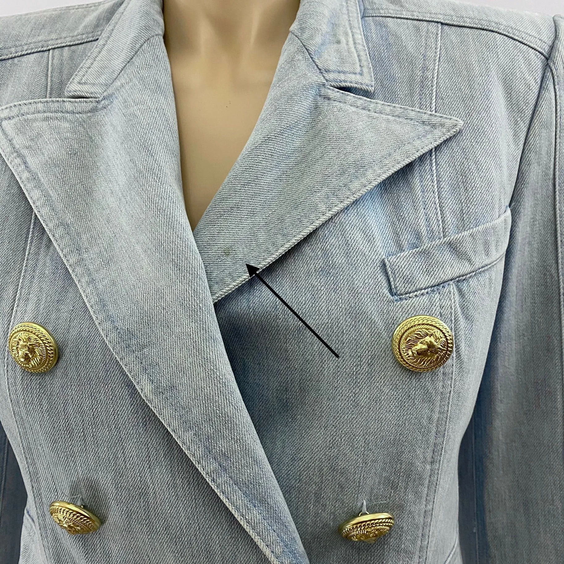 Balmain Women's Double Breasted Denim Jean Jacket Blazer Size 40 | 6