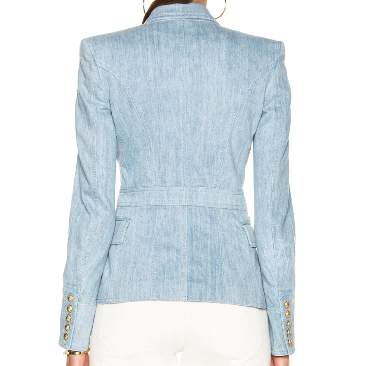 Balmain Women's Double Breasted Denim Jean Jacket Blazer Size 40 | 6