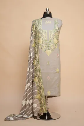Beige Colour Designer Aari Work Salwar Kameez With Running Jaal Pattern