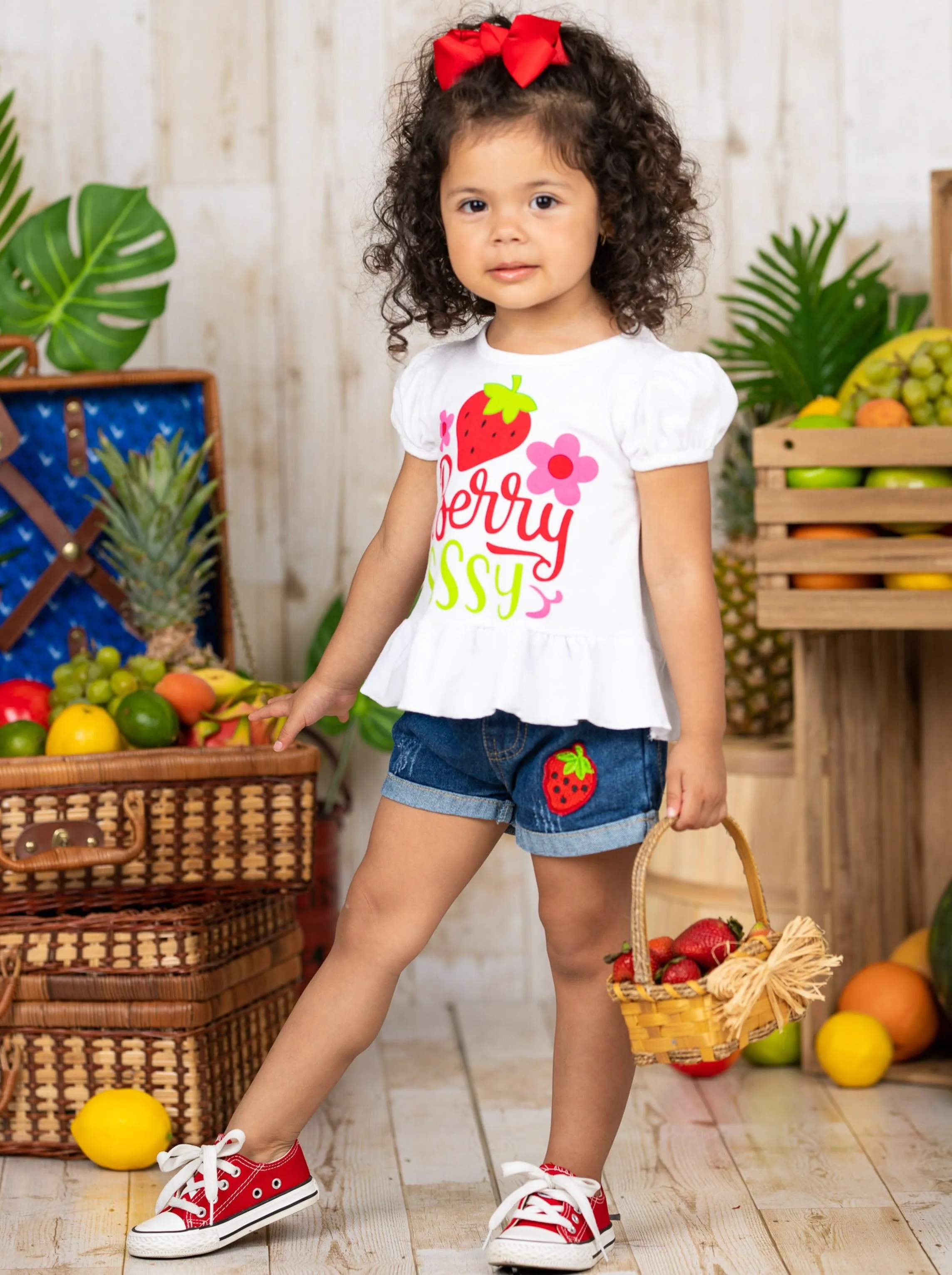 Berry Sassy Denim Shorts Set