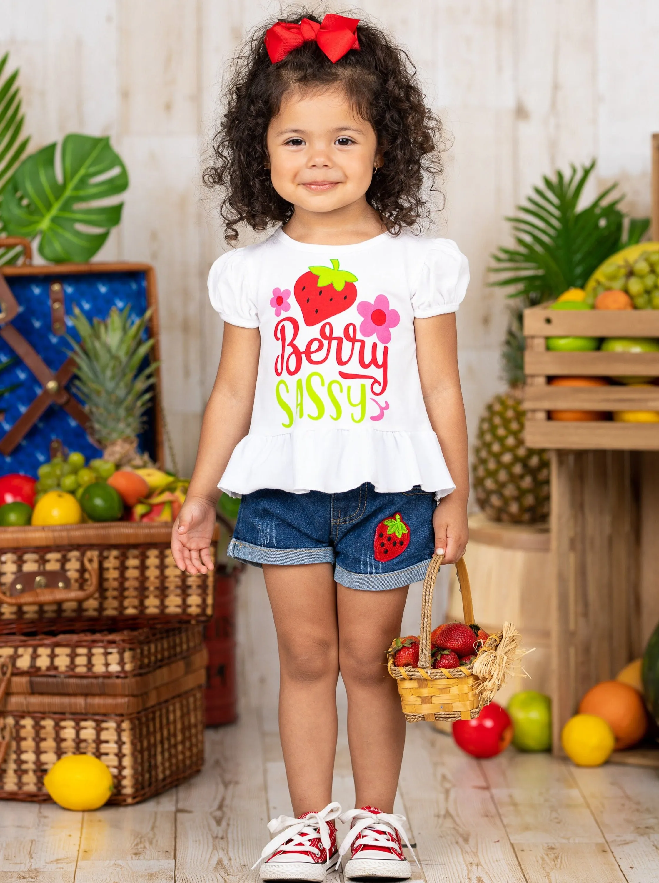 Berry Sassy Denim Shorts Set
