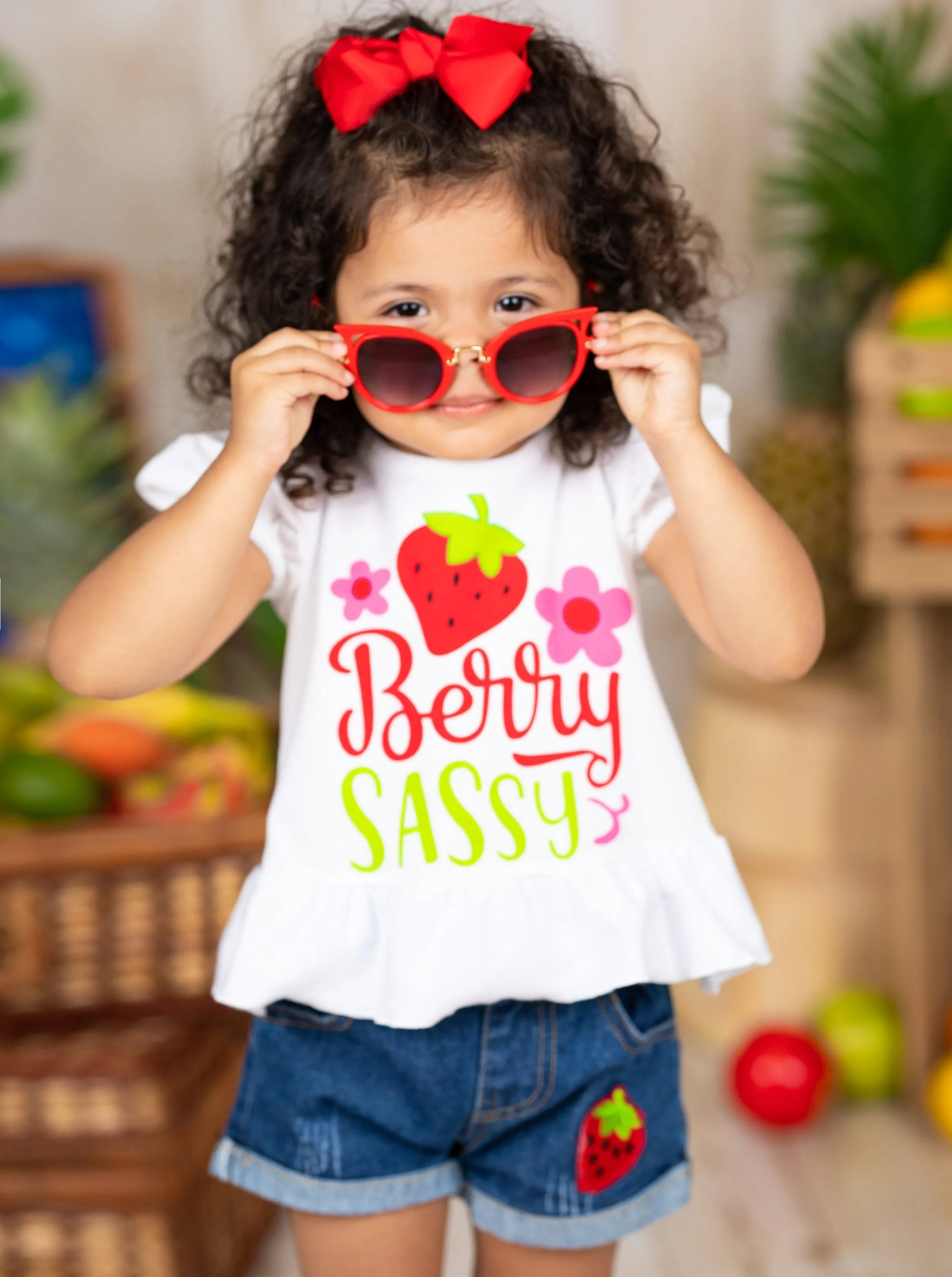 Berry Sassy Denim Shorts Set