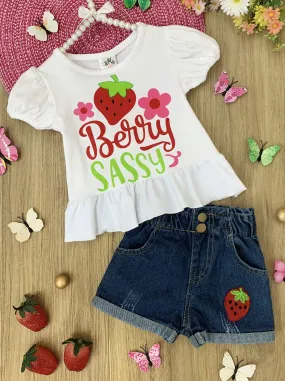 Berry Sassy Denim Shorts Set
