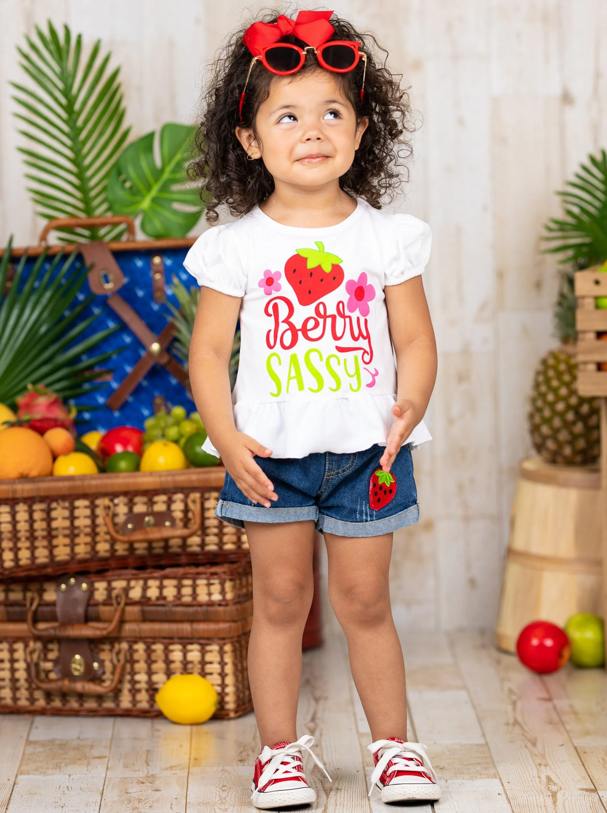 Berry Sassy Denim Shorts Set