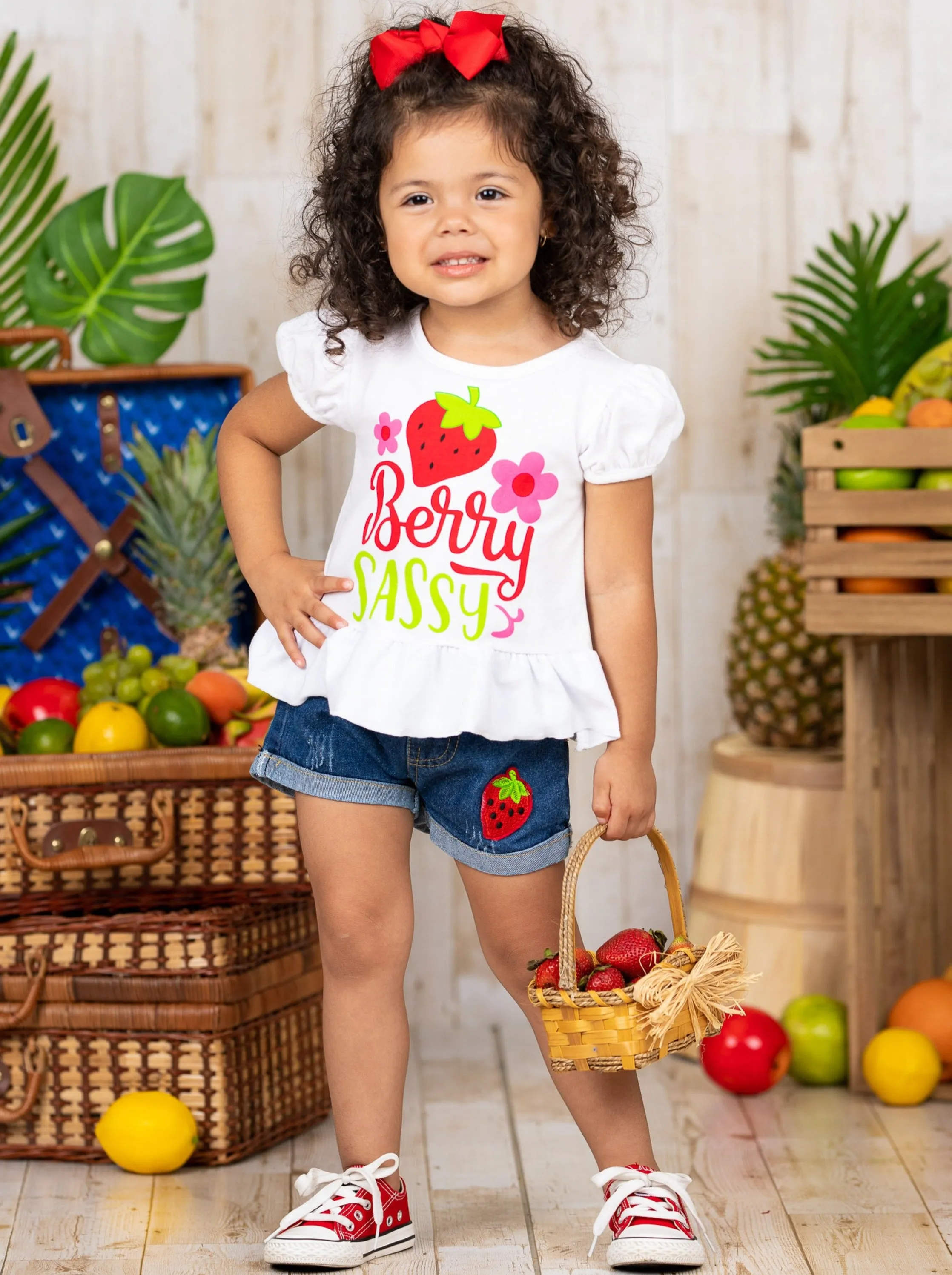 Berry Sassy Denim Shorts Set