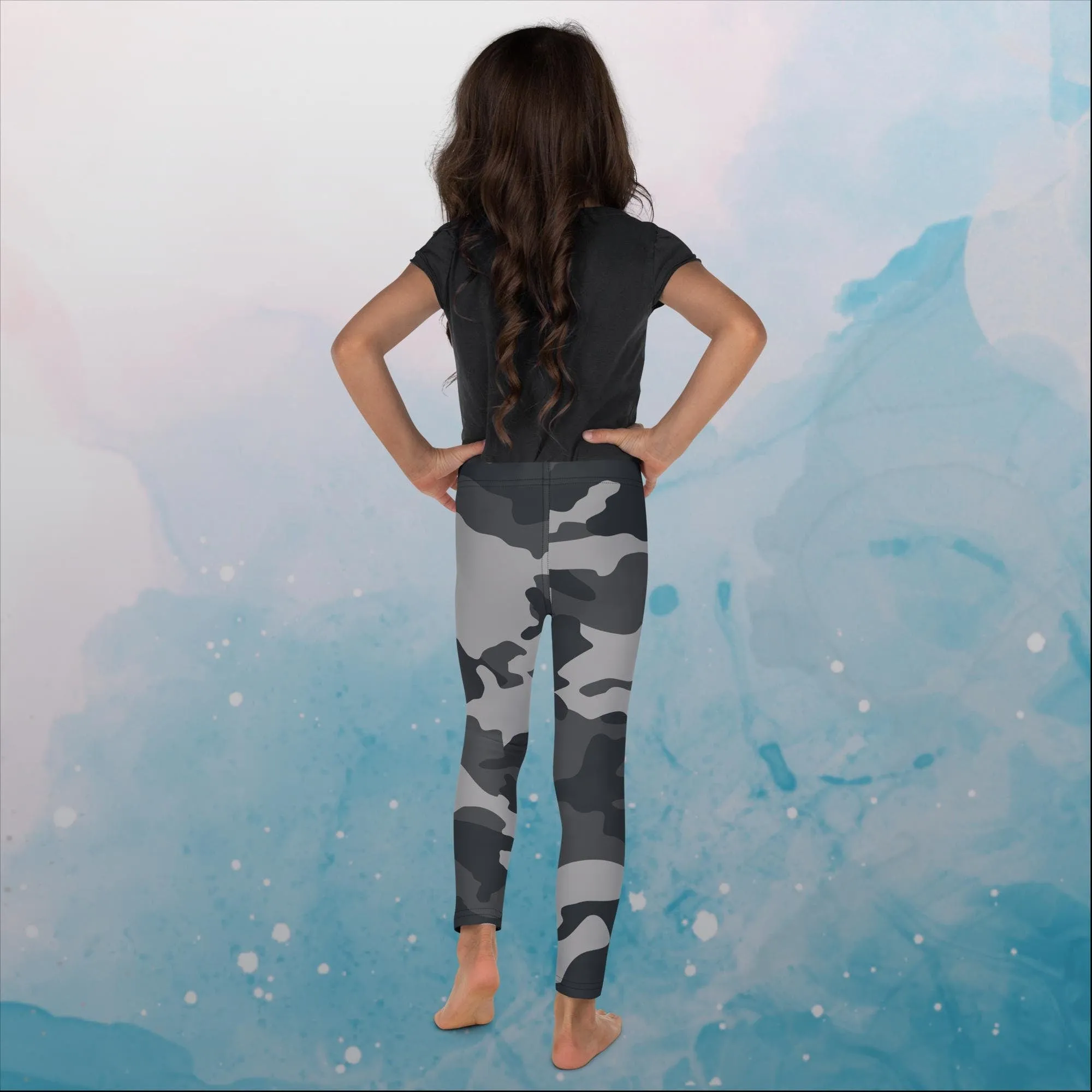 Black and Grey Camo Print Kids Leggings