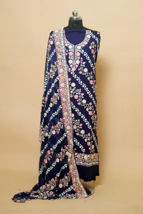 Blue Aari Work Salwar Kameez With Chinar Heavy Jaal Pattern And Designer Dupatta.