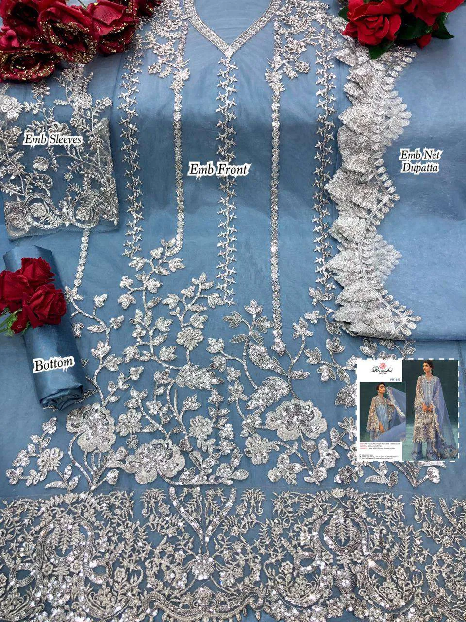 Blue Colour Silver Embroidery Paksitani Style Suits