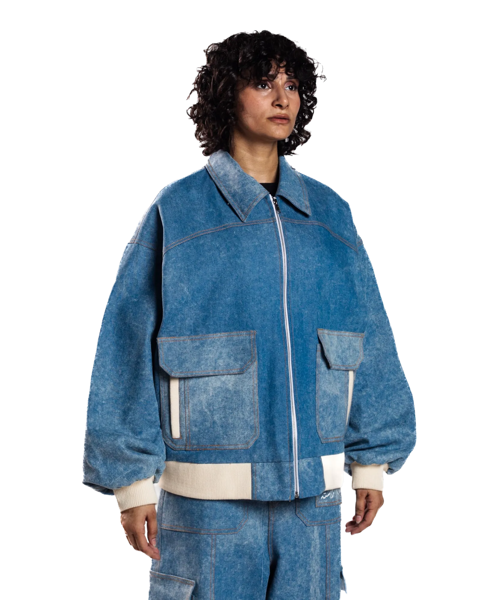 BLUE DENIM BOMBER JACKET