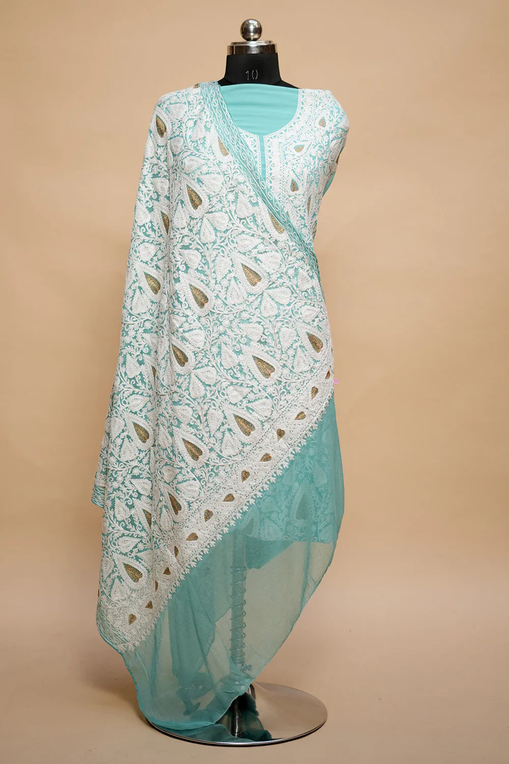 Blue  Georgette Heavy Kashmiri Work Salwar Kameez With Heavy Embroidered Dupatta