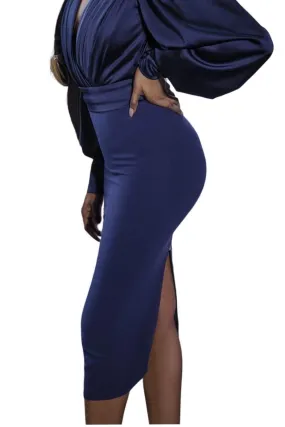 Blue Office Skirt Back Zip