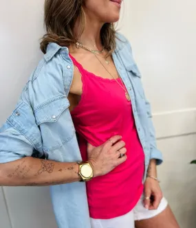 Bright Pink Lace Trim Cami Top