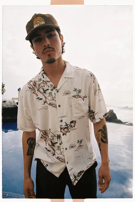 Bunker Slub S/S Camp Collar Woven Shirt- Off White/Map- Brixton