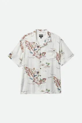 Bunker Slub S/S Camp Collar Woven Shirt- Off White/Map- Brixton