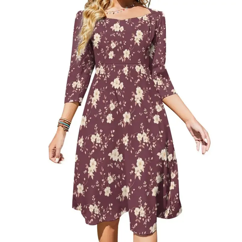 Burgundy Floral Sweetheart Dress for When Fabulous is the Only Option
