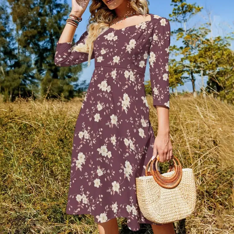 Burgundy Floral Sweetheart Dress for When Fabulous is the Only Option