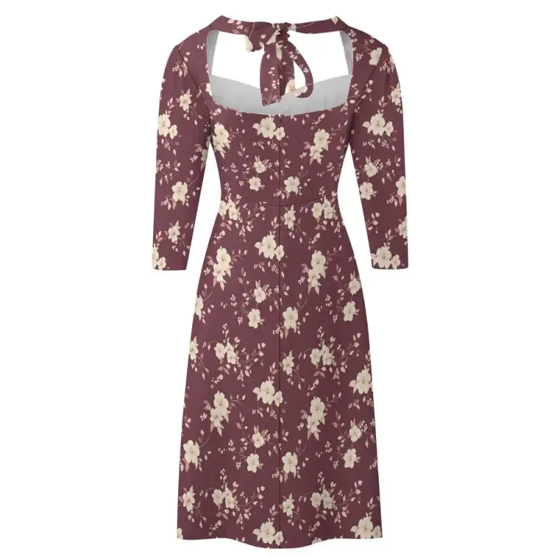 Burgundy Floral Sweetheart Dress for When Fabulous is the Only Option