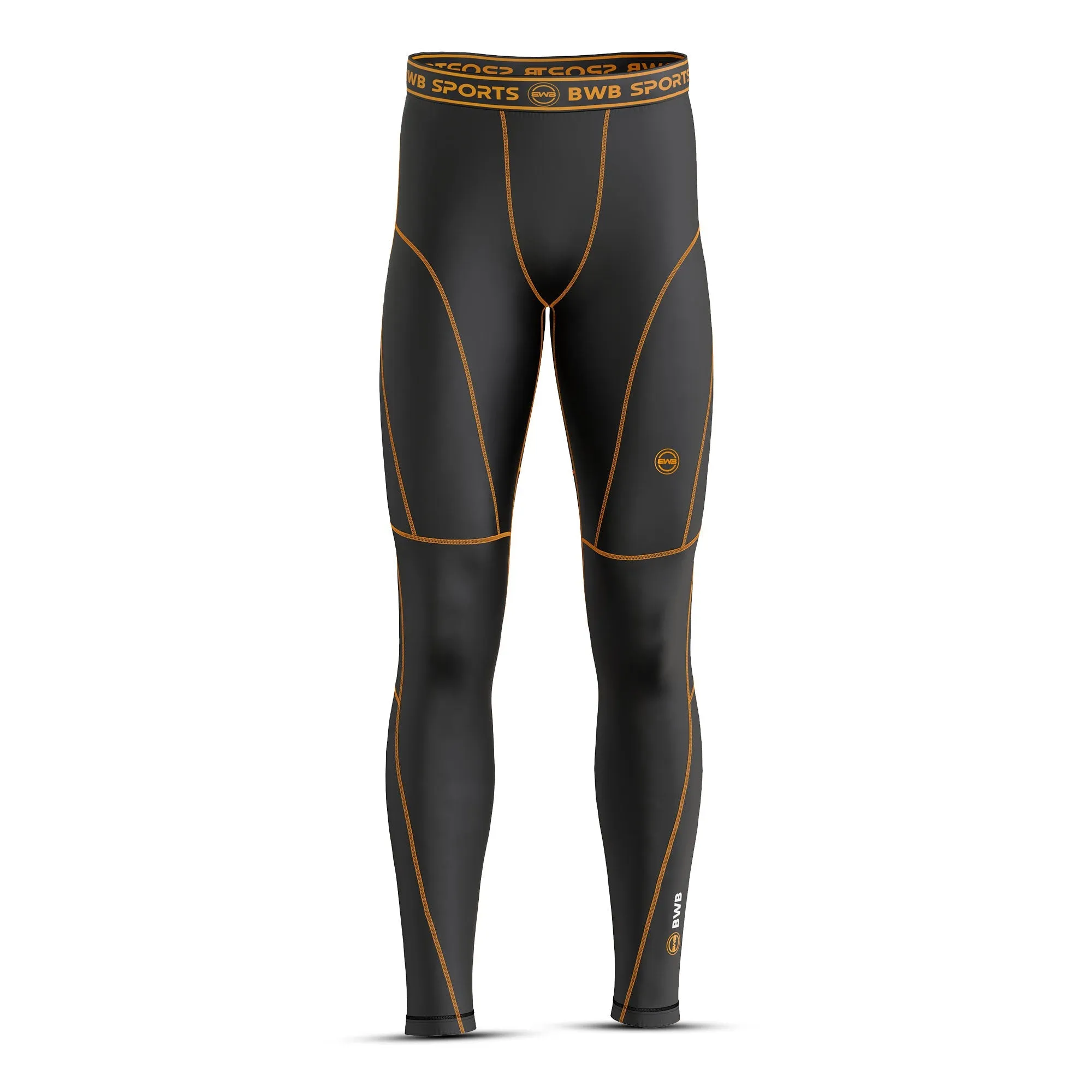 BWB Men's Black / Orange Long Sleeve Baselayer Compression Shirt & Leggings Set