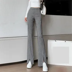 Casual Plaid Ruffles Edge Flare Pants