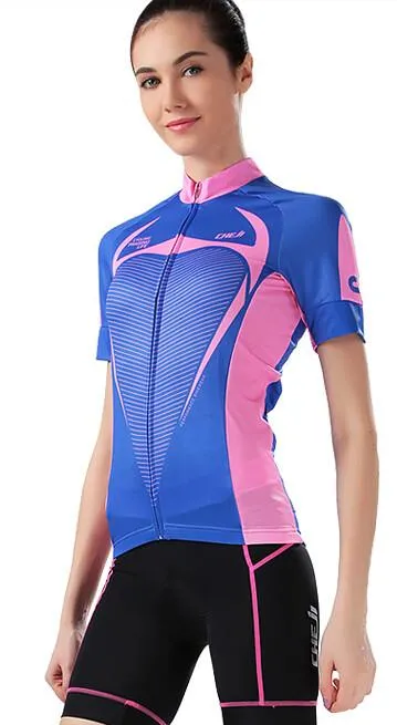 CHEJI Blue Red Short Sleeve Cycling Jersey