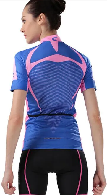 CHEJI Blue Red Short Sleeve Cycling Jersey