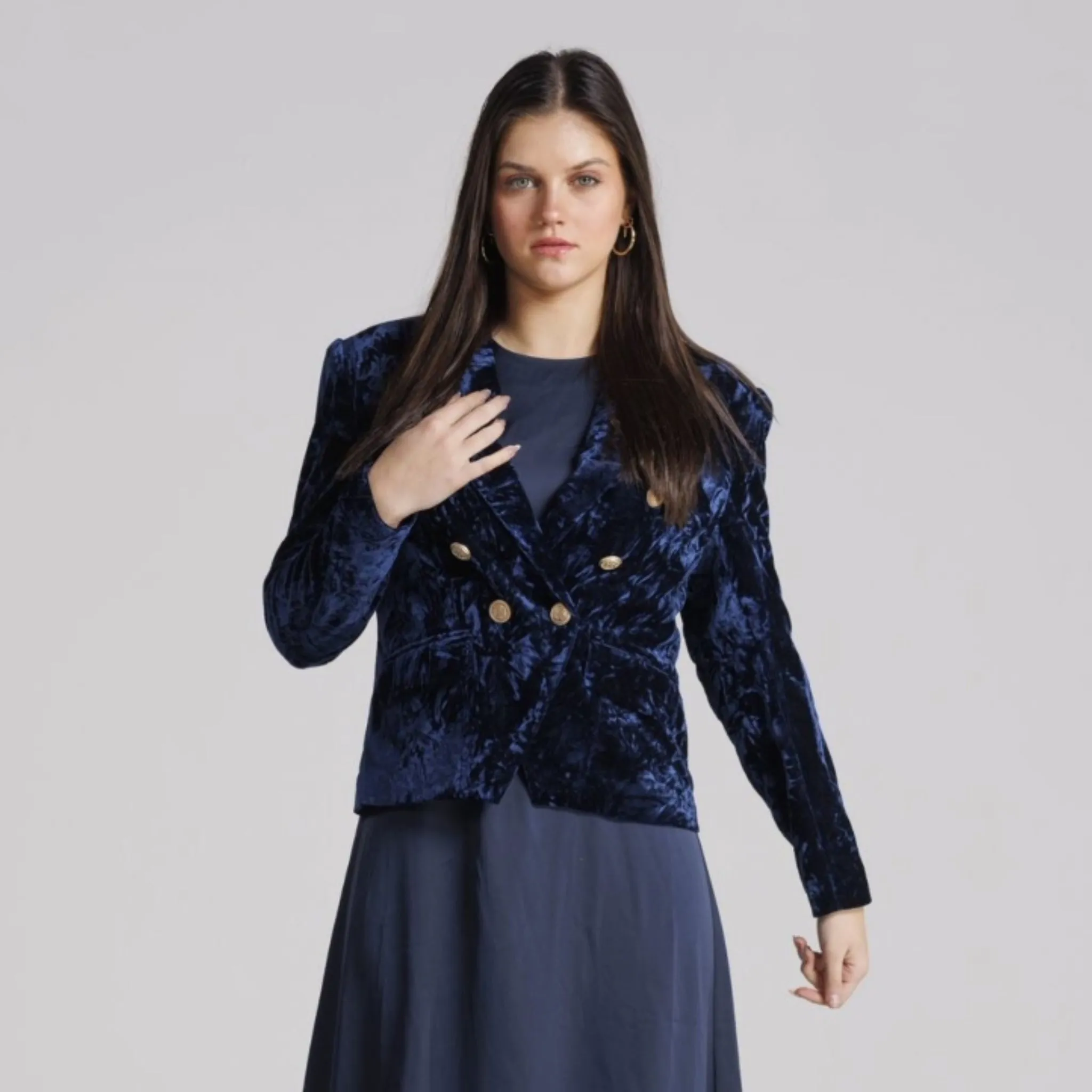 Crushed Velvet Double Breasted Blazer