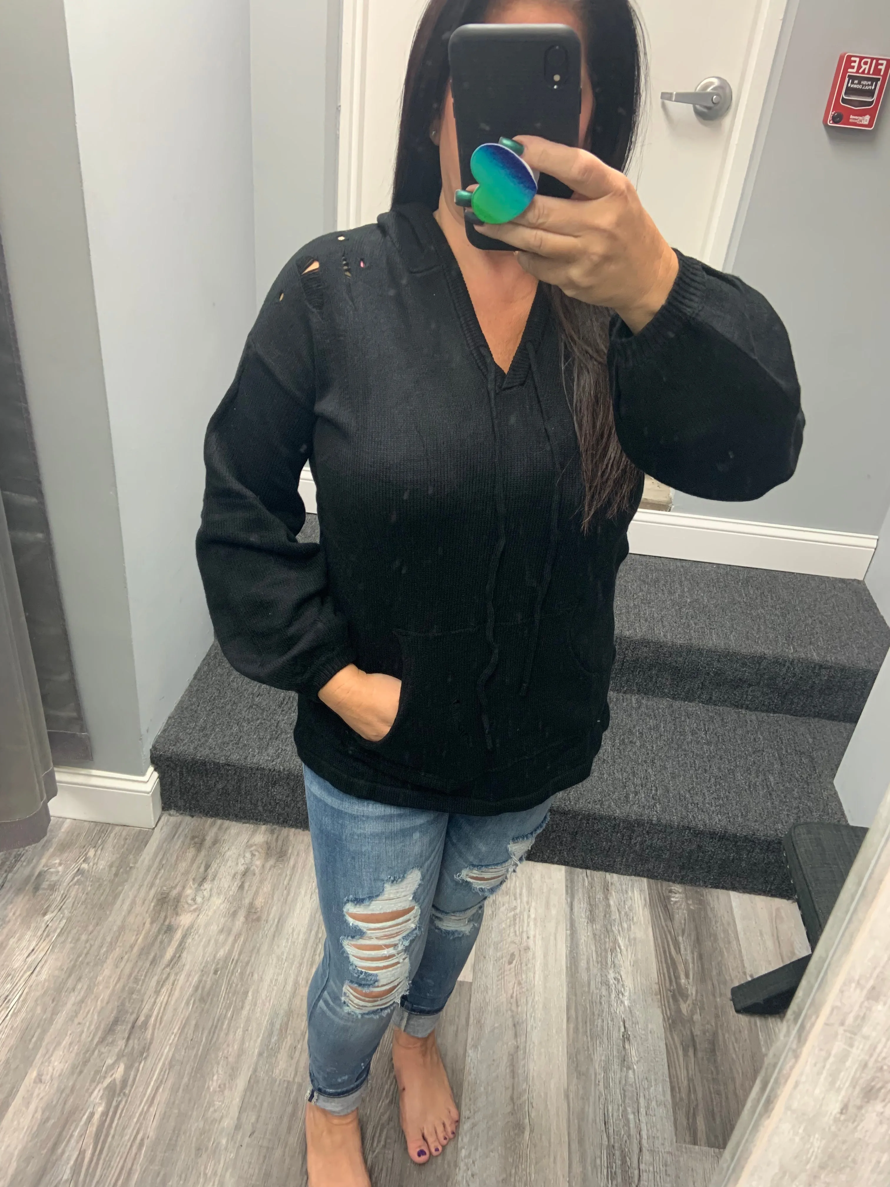 Distressed Black Hoodie with Dance & Marvel Graphic Design