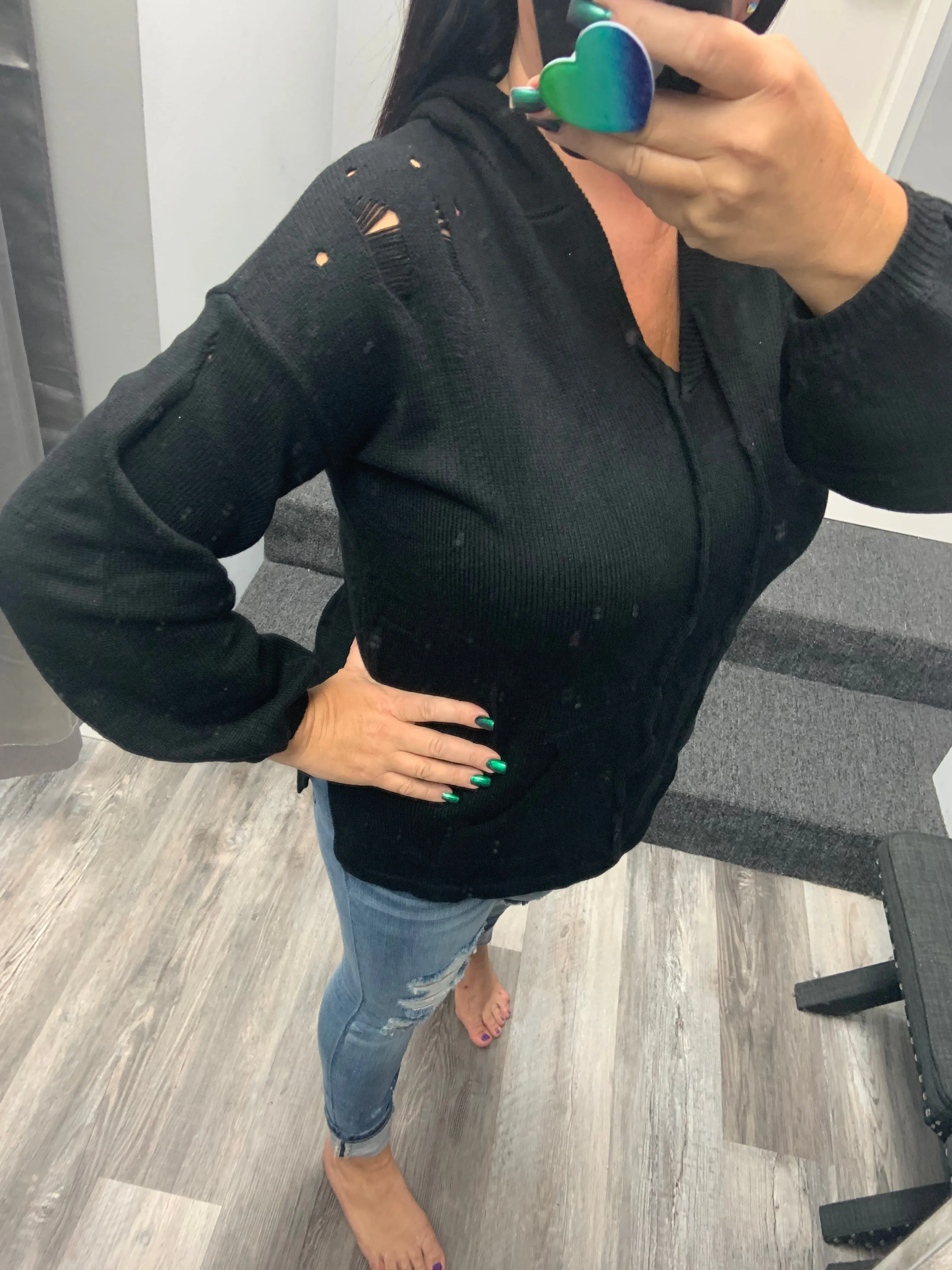Distressed Black Hoodie with Dance & Marvel Graphic Design