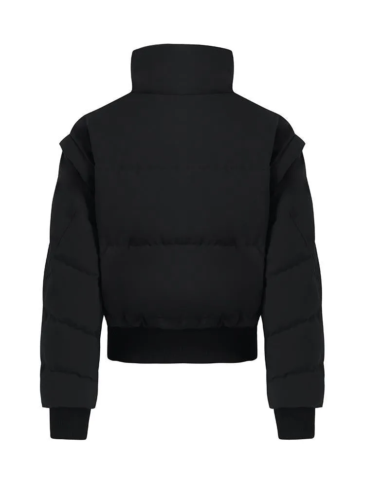 Detachable Sleeves Stand Collar Cropped Goose Down Garment