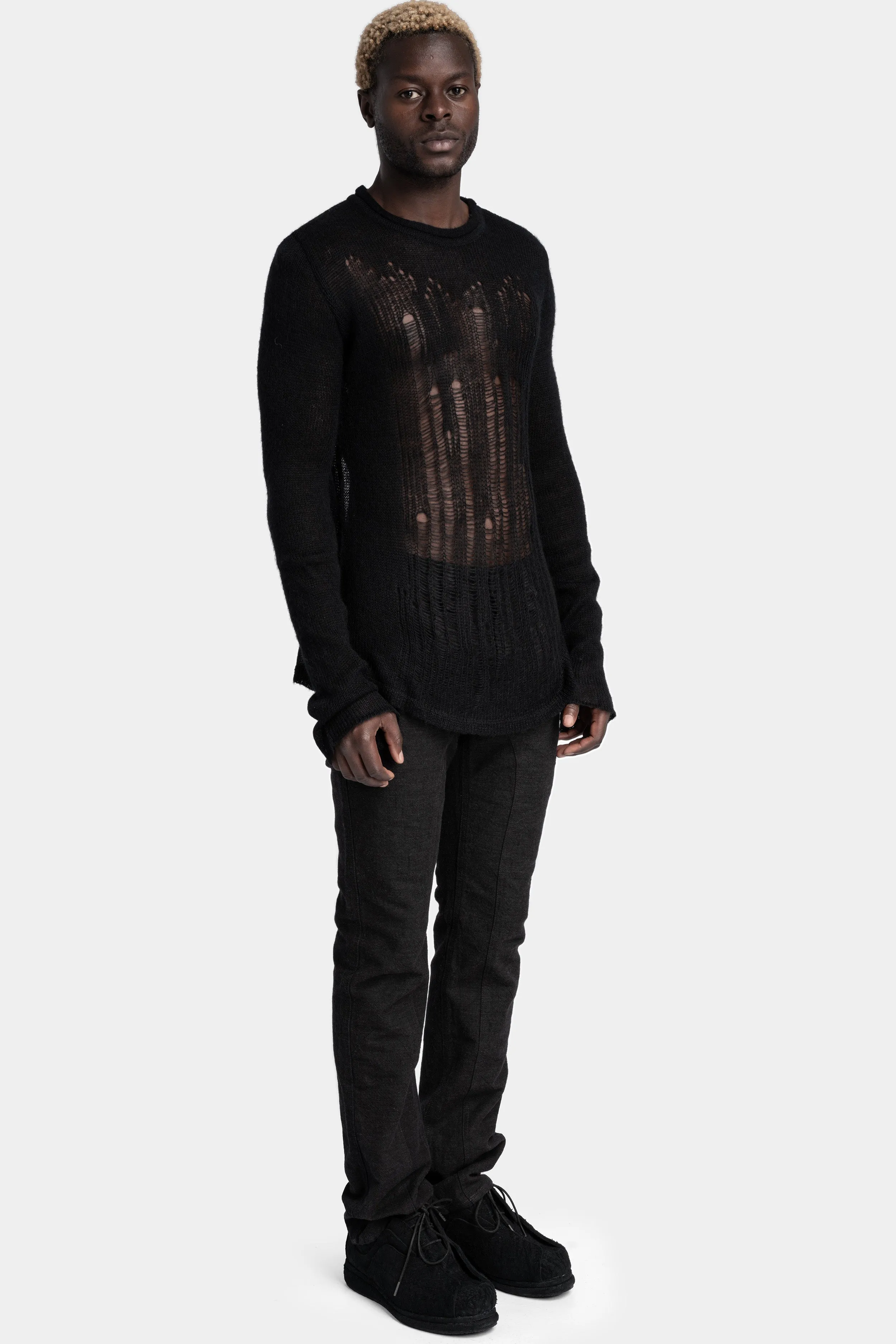 Distressed knit sweater, Black