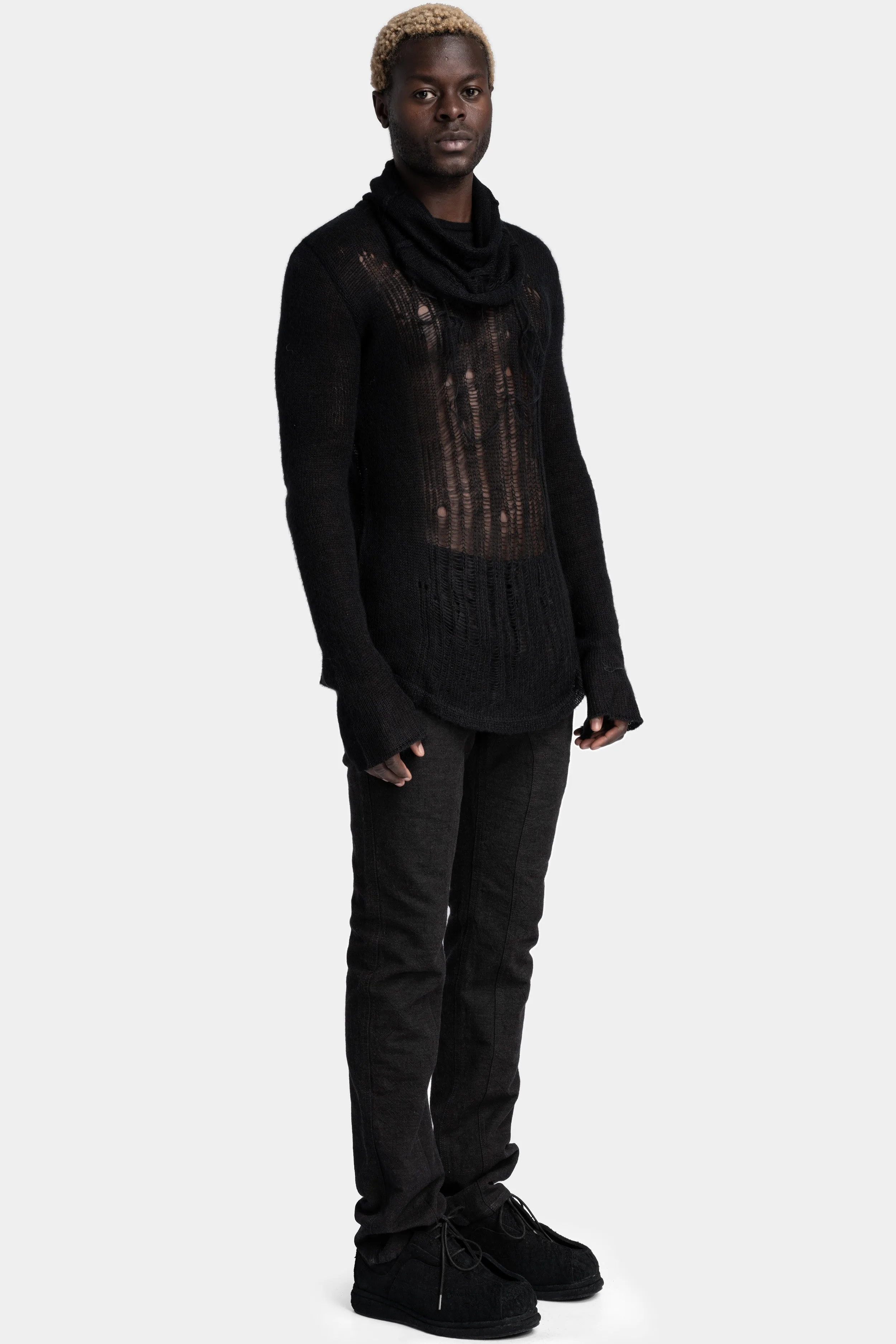 Distressed knit sweater, Black