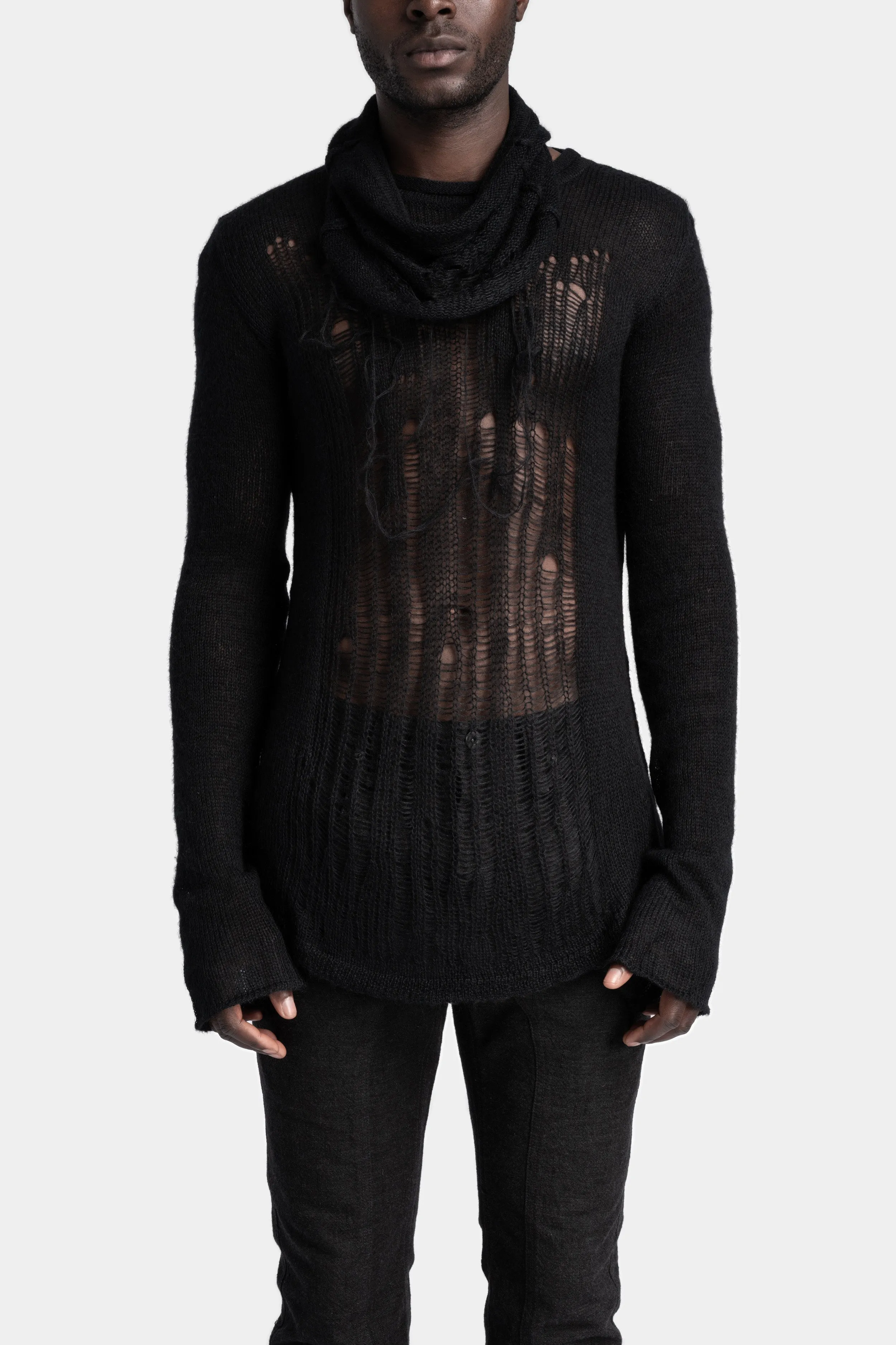 Distressed knit sweater, Black