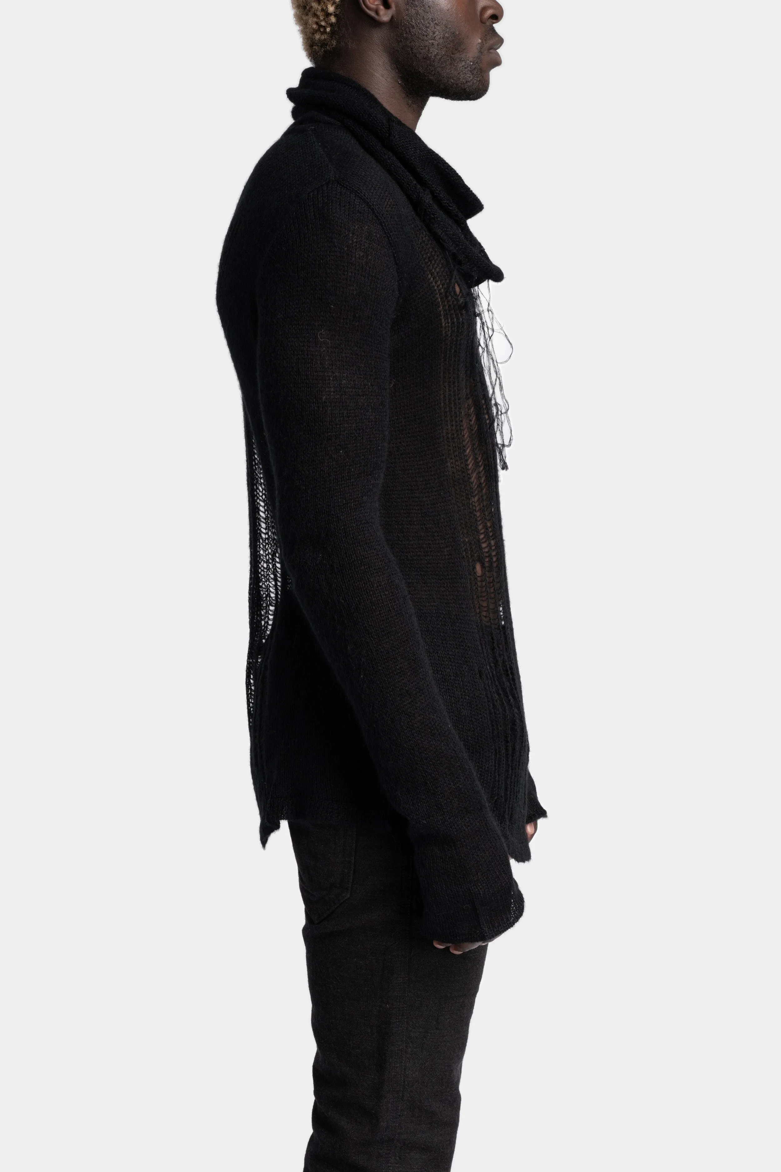Distressed knit sweater, Black