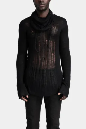 Distressed knit sweater, Black