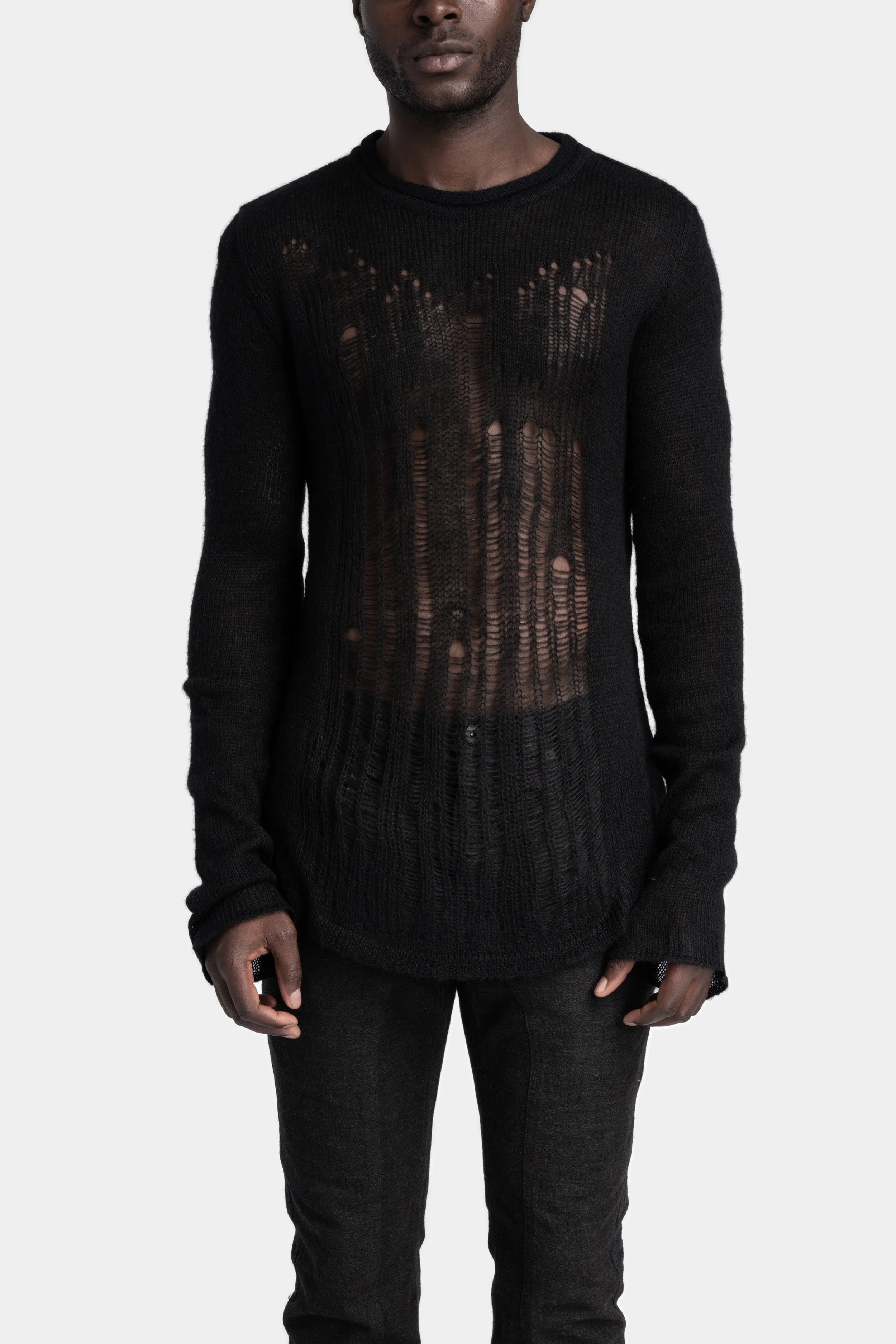 Distressed knit sweater, Black